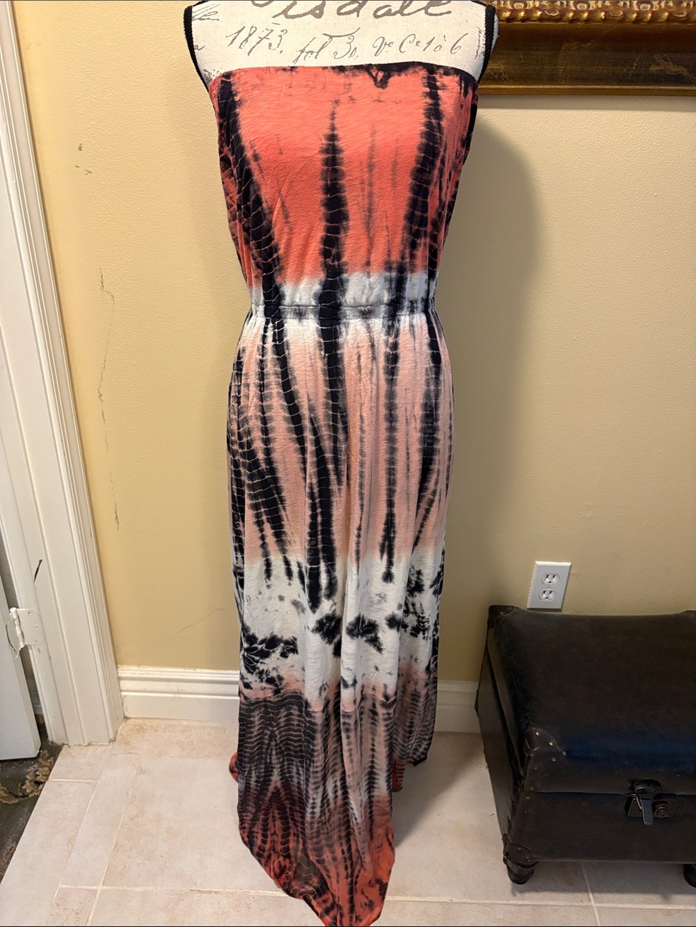 Red Haute Silk tier bottom Strapless Tie-Dye elastic top & waist Maxi Dress